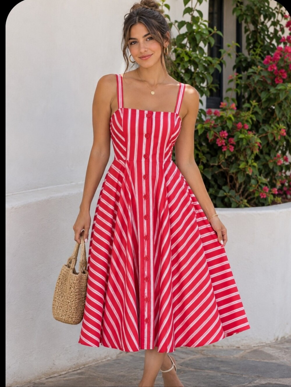 White House Black Market Red and White Striped Button-Front Size 6 NWT.